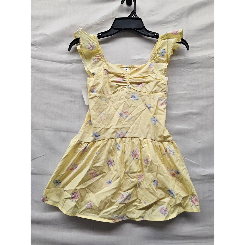 Art Class Girls Floral Ruffle Cap Sleeve Dress Yellow Cotton Casual Size Small